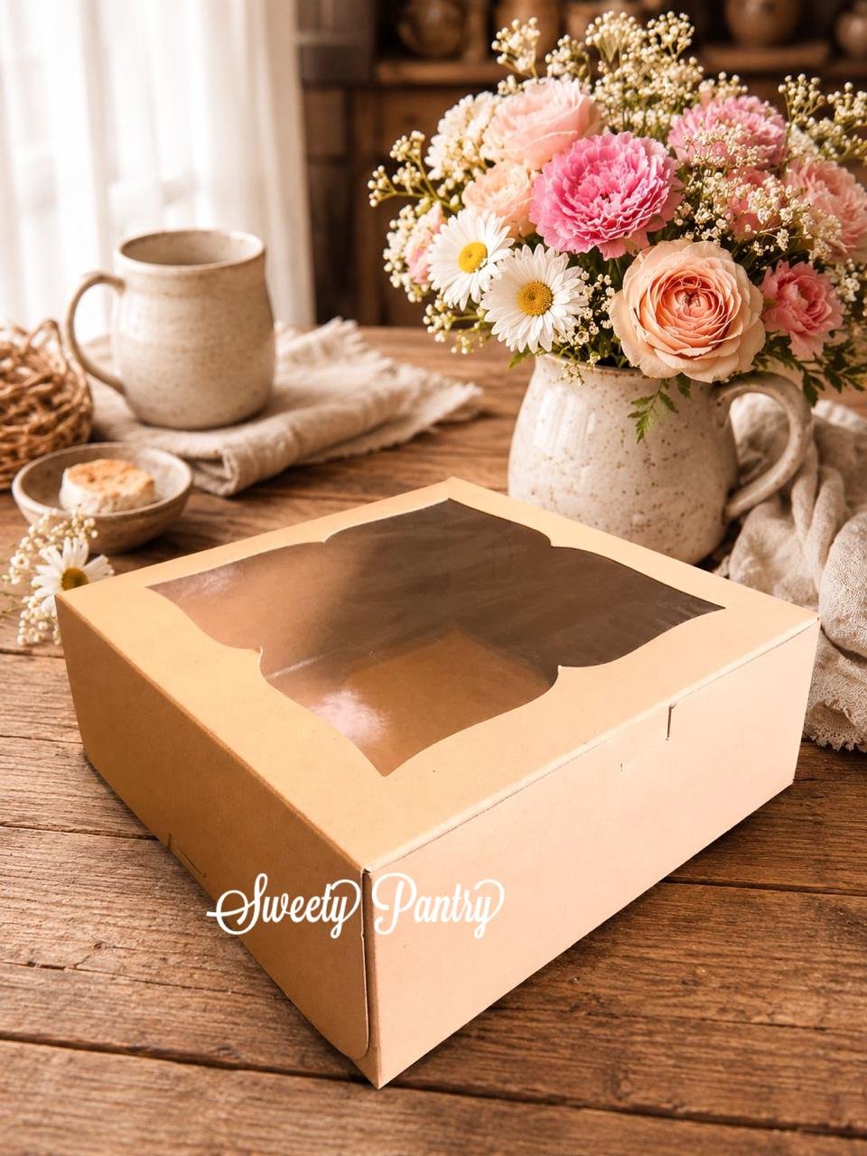 10pcs - 32208 B - dus kue / box kue / kemasan kue / packaging kue 22x22x8cm Brown