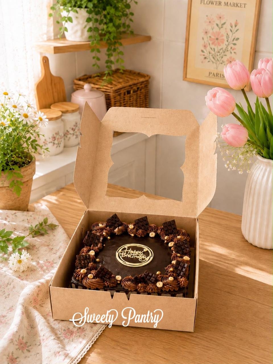 10pcs - BOX KOTAK UK 22 BROWN - dus box kemasan packaging kue 22x22 Coklat - Image 2