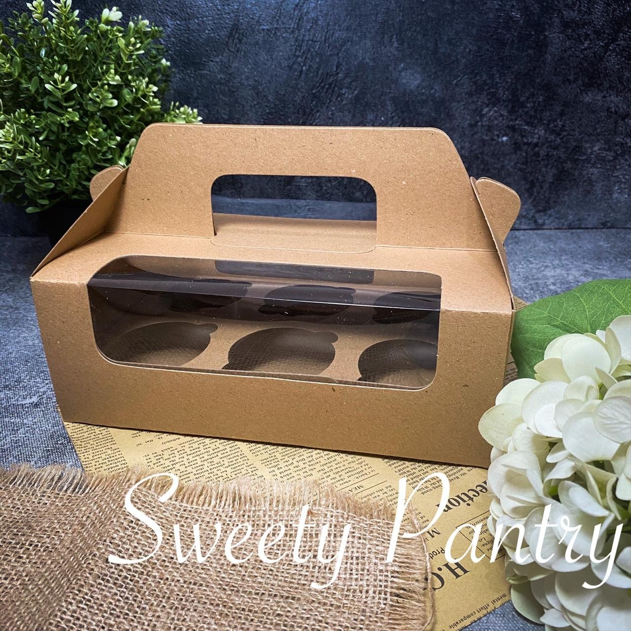 10PCS - 40422 - Box / dus / kemasan / packaging cupcake isi 6 brown putih - Image 4
