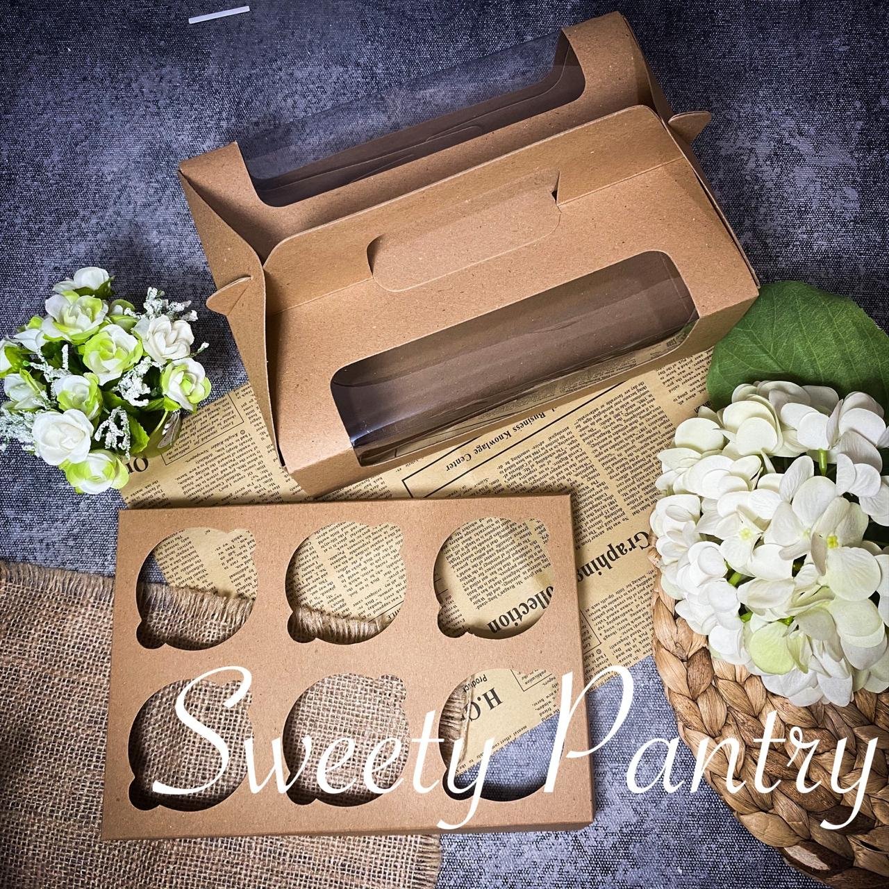 10PCS - 40422 - Box / dus / kemasan / packaging cupcake isi 6 brown putih - Image 3