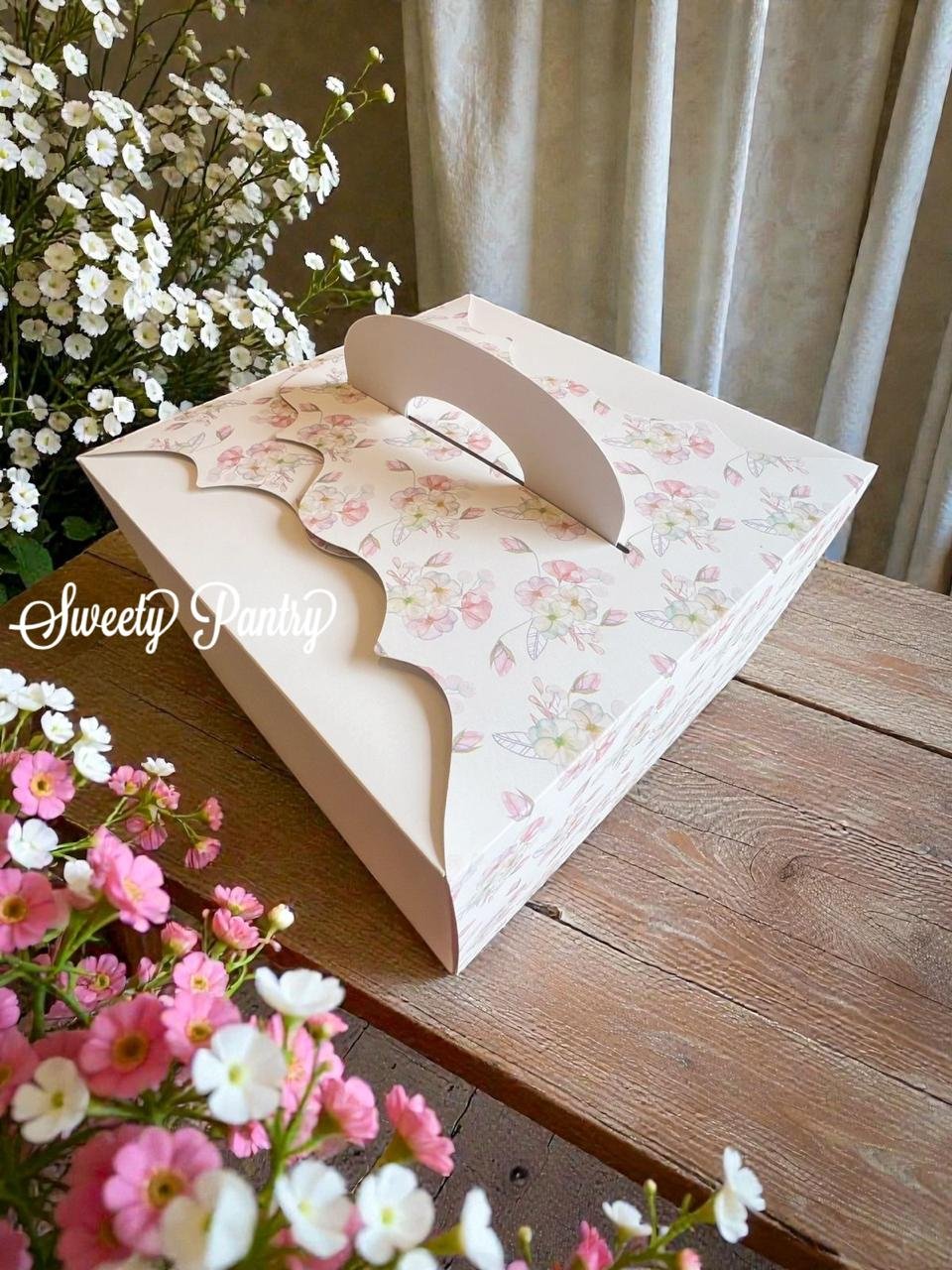 5PCS - 43019 F - dus kue / box kue /packaging kue model tenteng ukuran 30x30x19 cm Flower