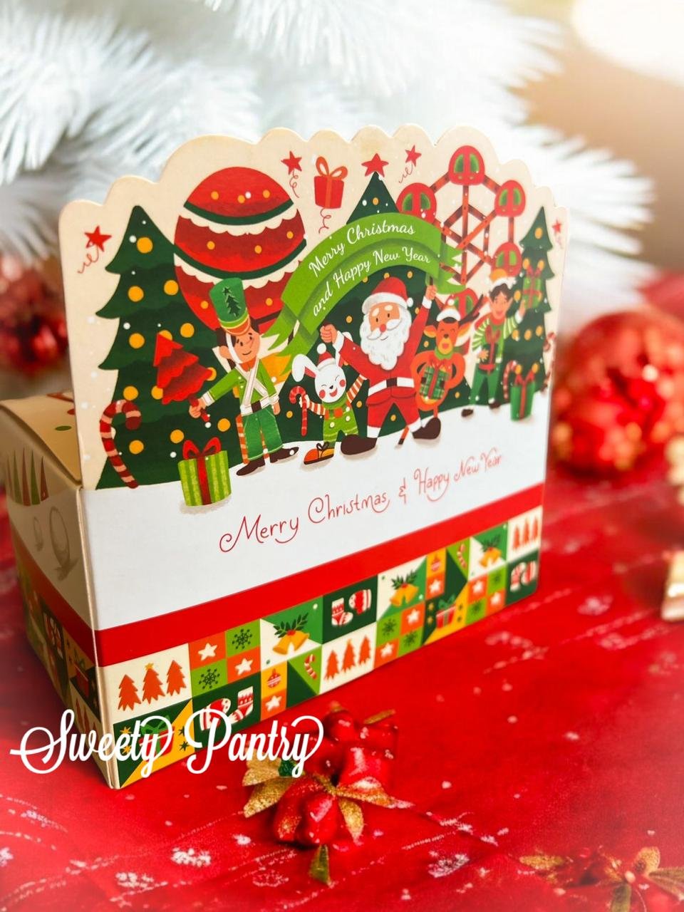 10PCS - WB TOP CAROL - dus cake box Natal packaging hampers Kotak toples Christmas - Image 3