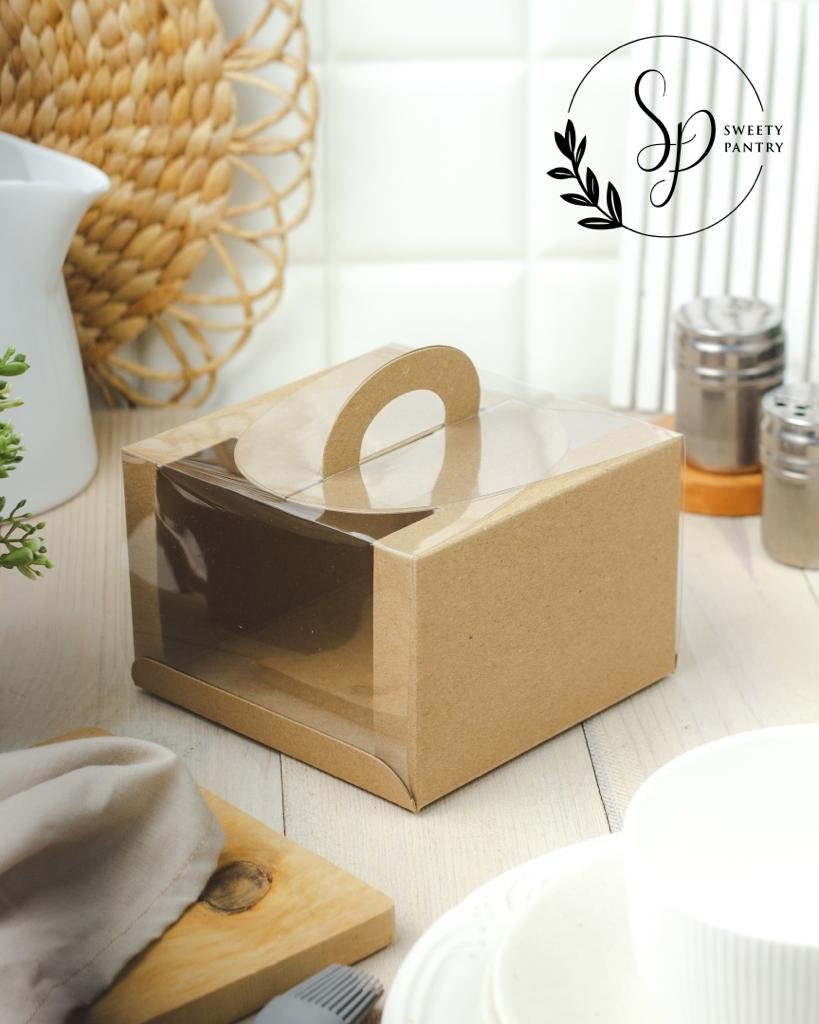 10PCS - 4151510 B - dus kue / box kue / gift box model tenteng Uk 15x15x10cm Coklat - Image 4