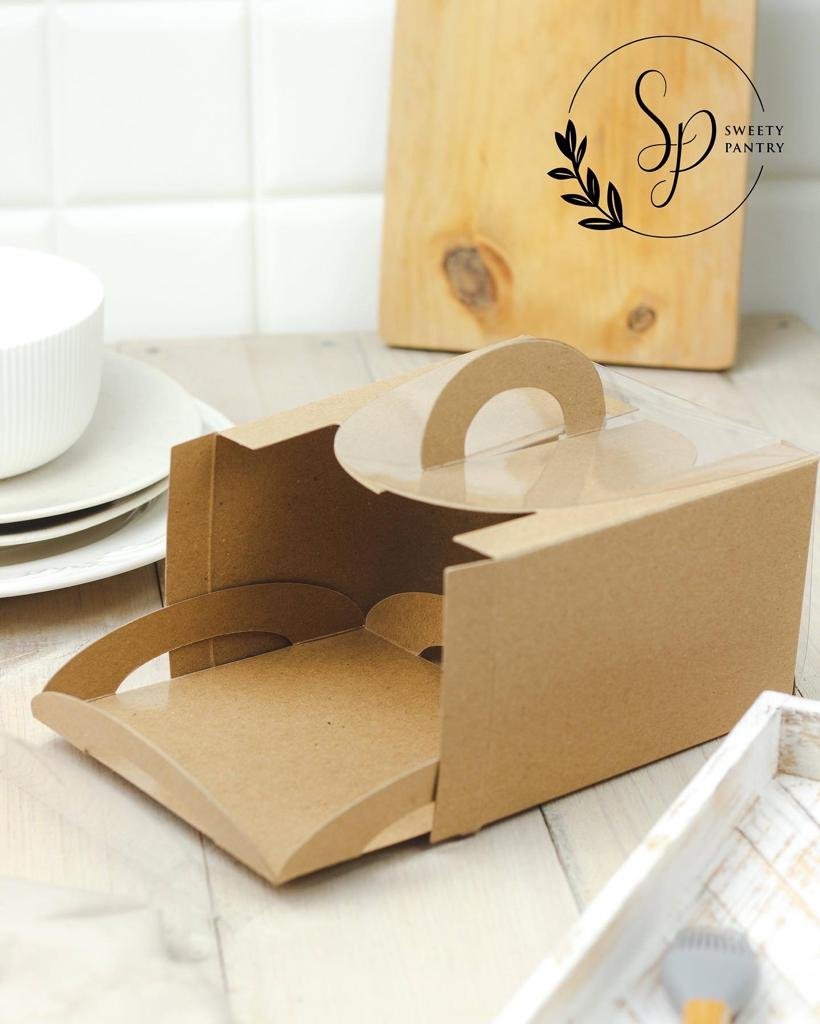 10PCS - 4151510 B - dus kue / box kue / gift box model tenteng Uk 15x15x10cm Coklat - Image 3