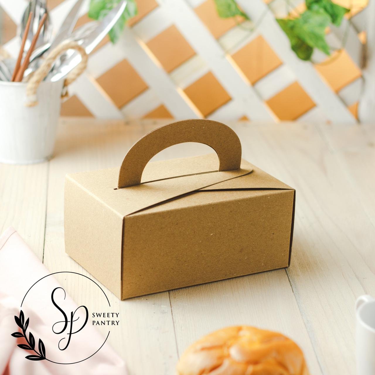 10PCS - 418128 B - Dus Kue / Box Kue / Kemasan Kue 18x12x8 cm Brown + Tray Coklat - Image 3