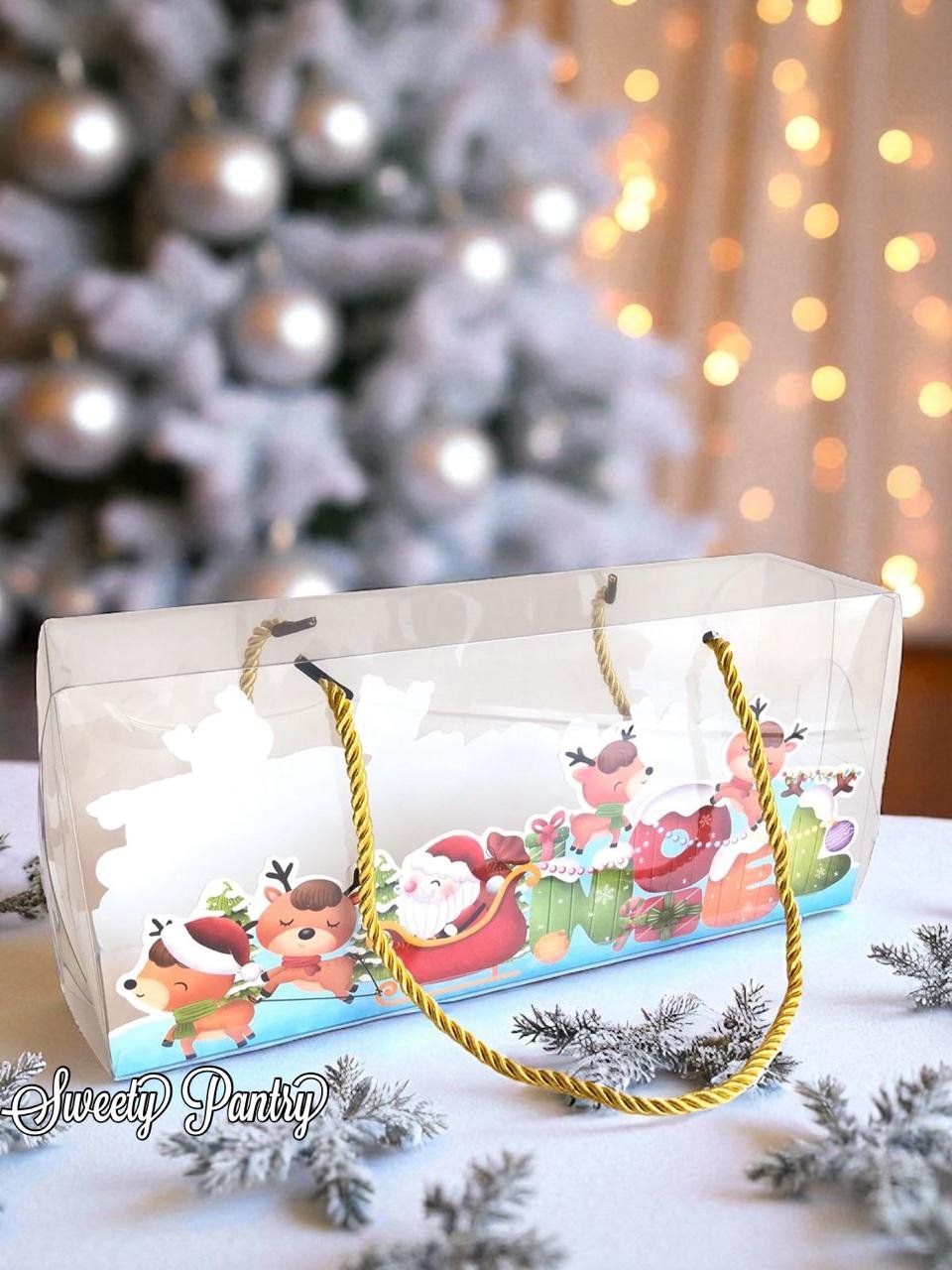 5PCS - GEMINI - Cake Box Natal Kotak Kue Christmas Dus Packaging Mika Tenteng Kemasan UK 30x8x13 cm