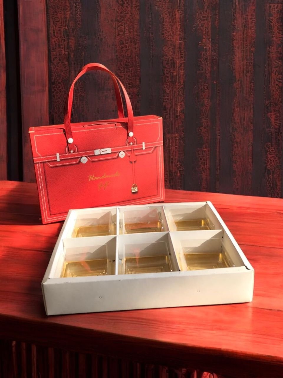 5PCS - Box kue / dus kue / packaging mini pie / kemasan Mini pie Motif Tas Merah Orange - Image 3