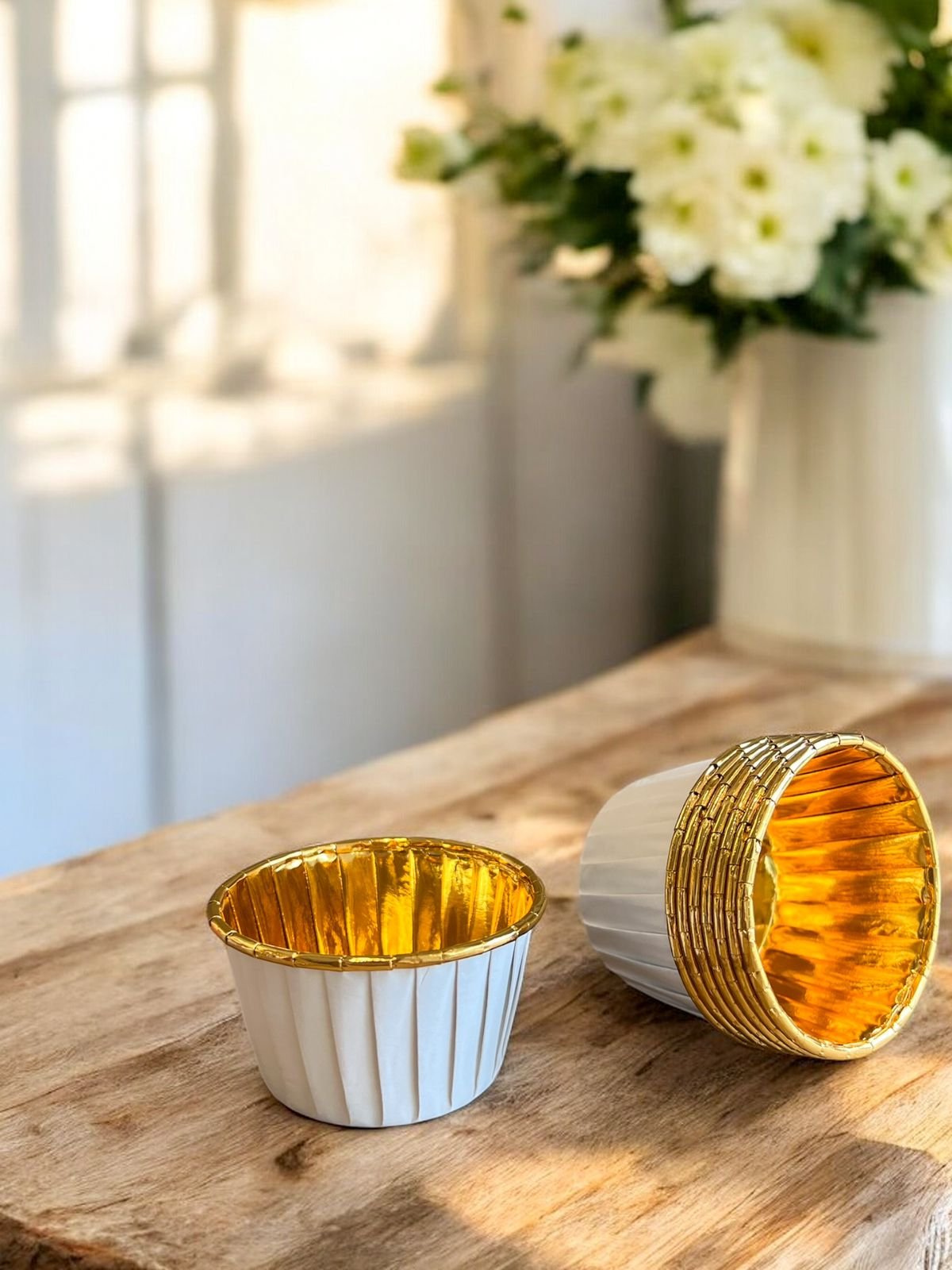 50PCS - Kertas cupcake GOLD METALIC muffin paper baking cup case list anti lengket medium - Image 5