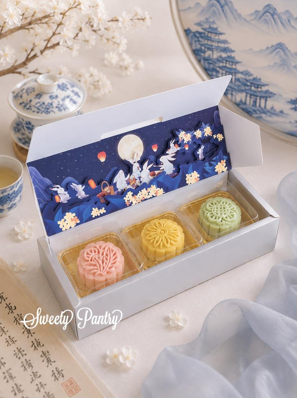 5PCS - MB YELAN - Dus Box Packaging Kotak kue bulan Mooncake isi 3 uk 125gr - Image 2