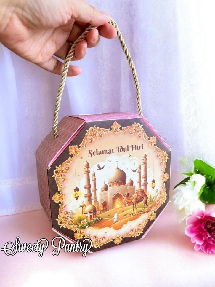 10PCS - OCTA PINK - Box kotak hampers packaging Dus Lebaran dus Toples bulat 500 gr Idul Fitri