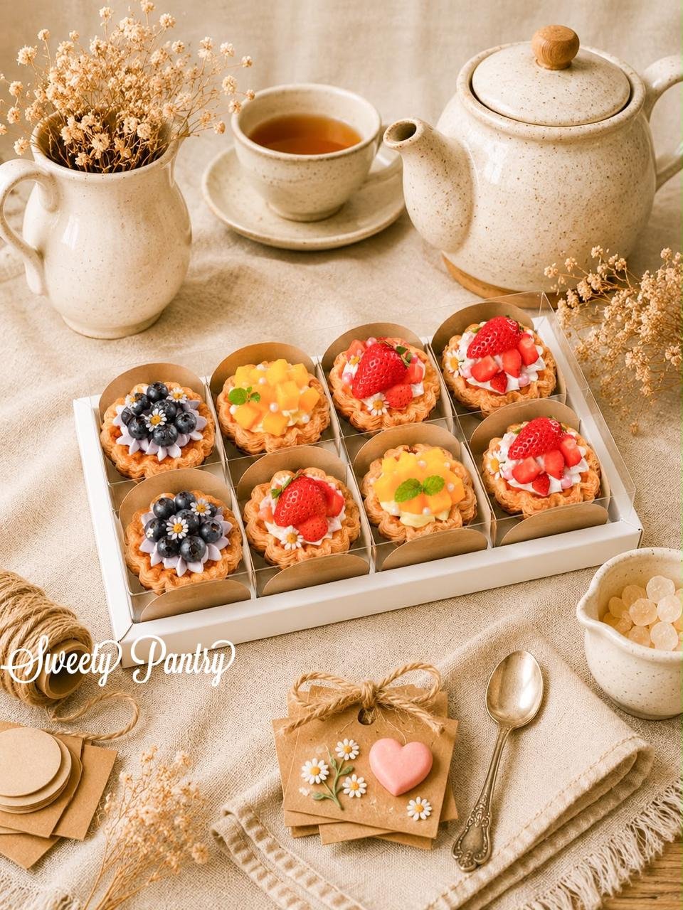 5PCS - WB PIE8 WHITE - dus cake box packaging Kotak hampers Pie buah isi 8